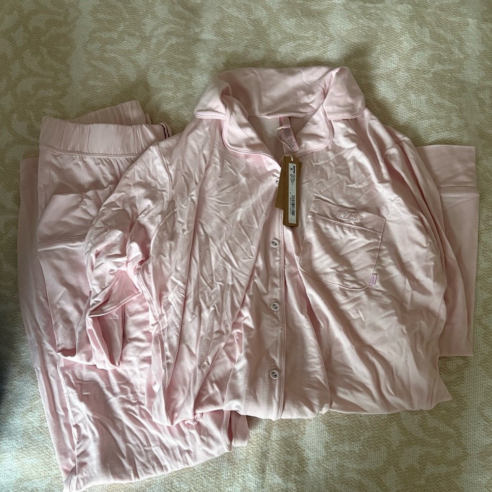 SKIMS Light Pink Button-Up Pajama Set